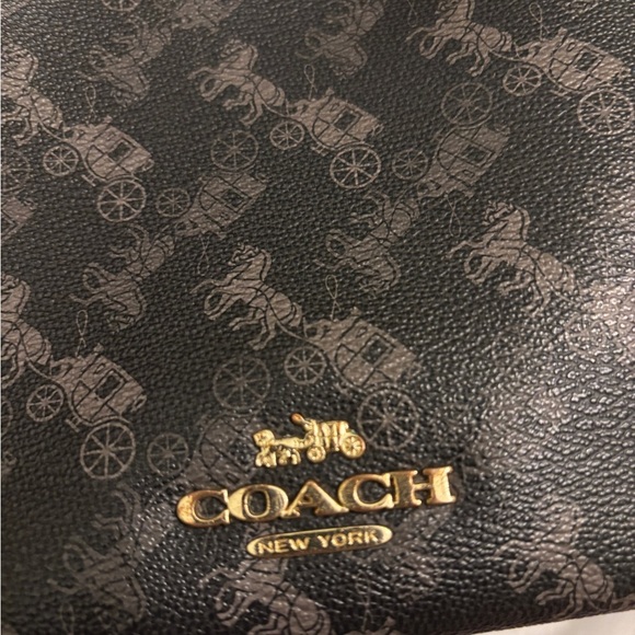 COACH Horse & Carriage Monogram Camera Crossbody Bag Black Brown Signature - Picture 9 of 10